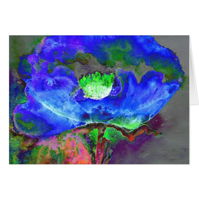 Abstract blue floral blue watercolor poppy (Front Horizontal)