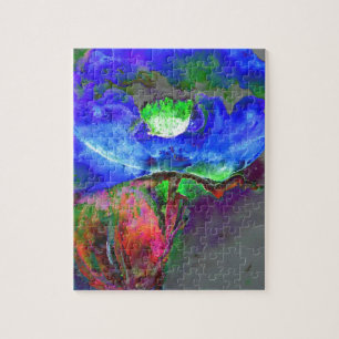 Abstract blue floral blue watercolor poppy jigsaw puzzle