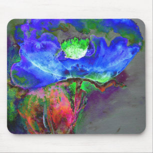 Abstract blue floral blue watercolor poppy mouse pad
