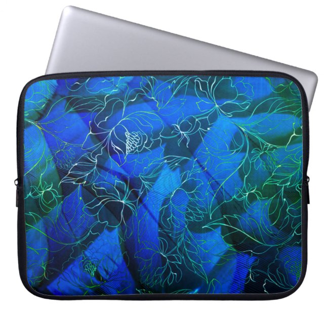 Abstract Blue Floral Neoprene Laptop Sleeve (Front)