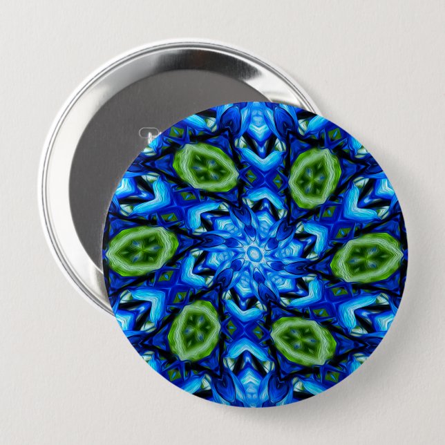 Abstract Blue Floral Pattern 4 Inch Round Button (Front & Back)