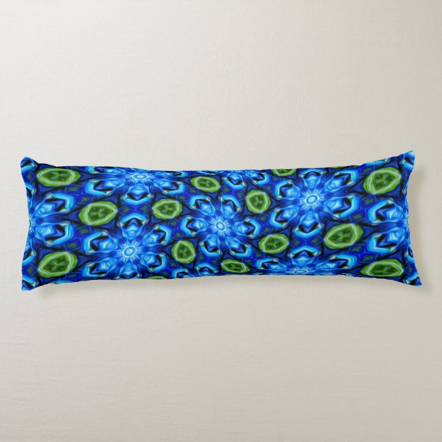Abstract Blue Floral Pattern Body Pillow (Back)