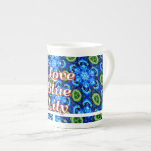 Abstract Blue Floral Pattern Bone China Mug
