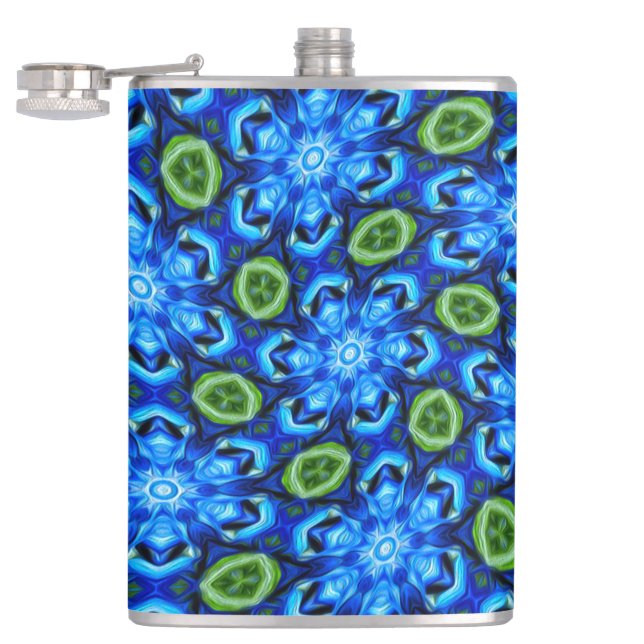 Abstract Blue Floral Pattern Hip Flask (Opened)