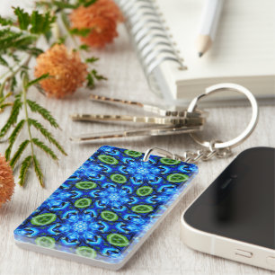 Abstract Blue Floral Pattern Keychain