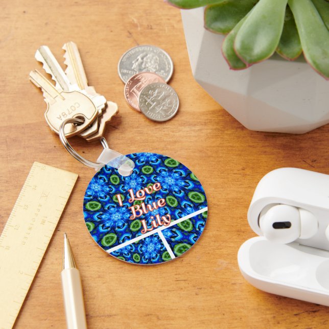 Abstract Blue Floral Pattern Keychain (Desk)