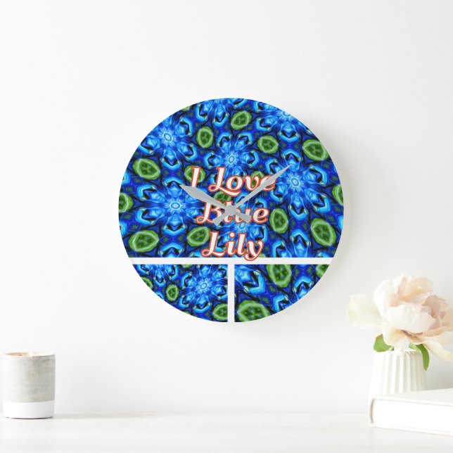 Abstract Blue Floral Pattern Large Clock (Home)