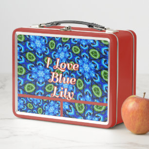 Abstract Blue Floral Pattern Metal Lunch Box