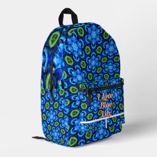 Abstract Blue Floral Pattern Printed Backpack