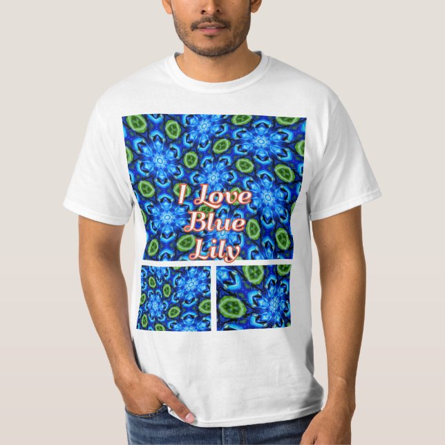 Abstract Blue Floral Pattern T-Shirt (Front)