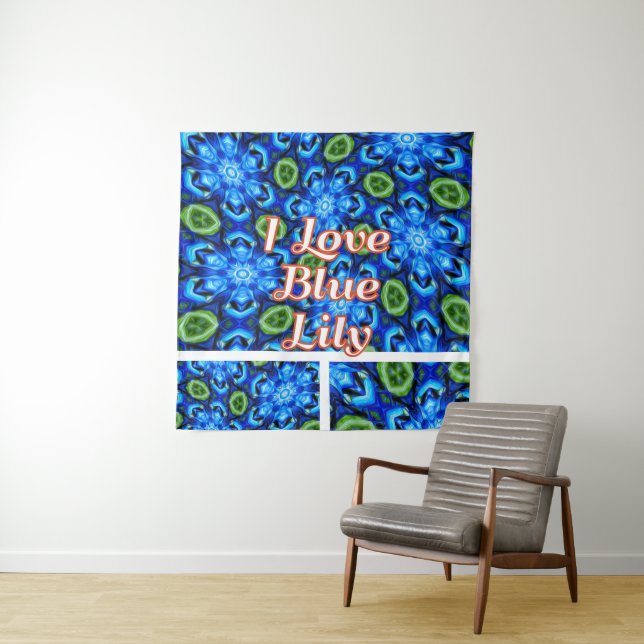 Abstract Blue Floral Pattern Tapestry (In Situ)