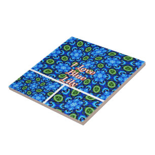 Abstract Blue Floral Pattern Tile