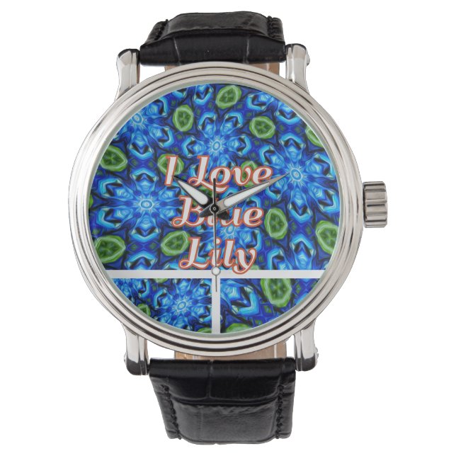 Abstract Blue Floral Pattern Watch (Front)