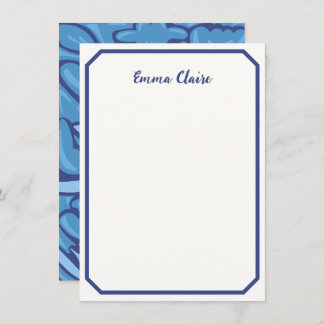 Abstract Blue Floral Patterned Note Card