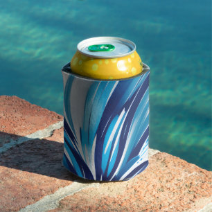 Abstract Blue Flower Art Deco Can Cooler