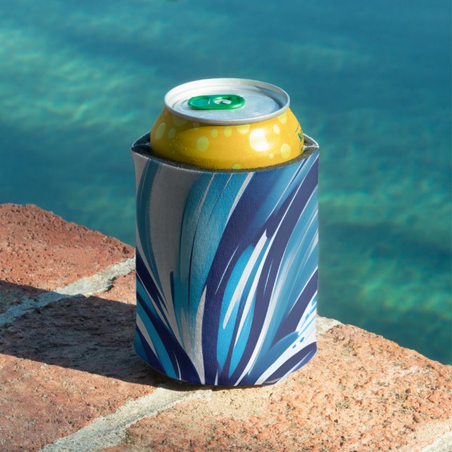 Abstract Blue Flower Art Deco Can Cooler (In Situ Pool)