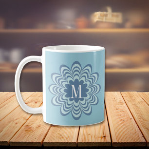 Abstract Blue Flower Monogram Coffee Mug