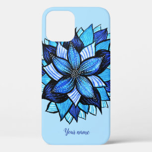 Abstract Blue Flower Pretty Floral Girly Name iPhone 12 Pro Case