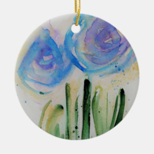 Abstract Blue Flowers Ceramic Ornament