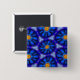 Abstract Blue Flowers Pattern 2 Inch Square Button