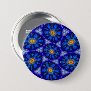 Abstract Blue Flowers Pattern 3 Inch Round Button