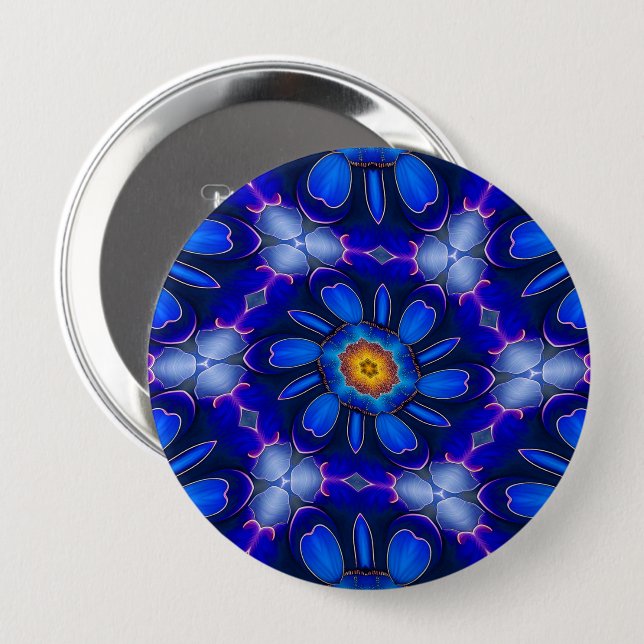 Abstract Blue Flowers Pattern 4 Inch Round Button (Front & Back)