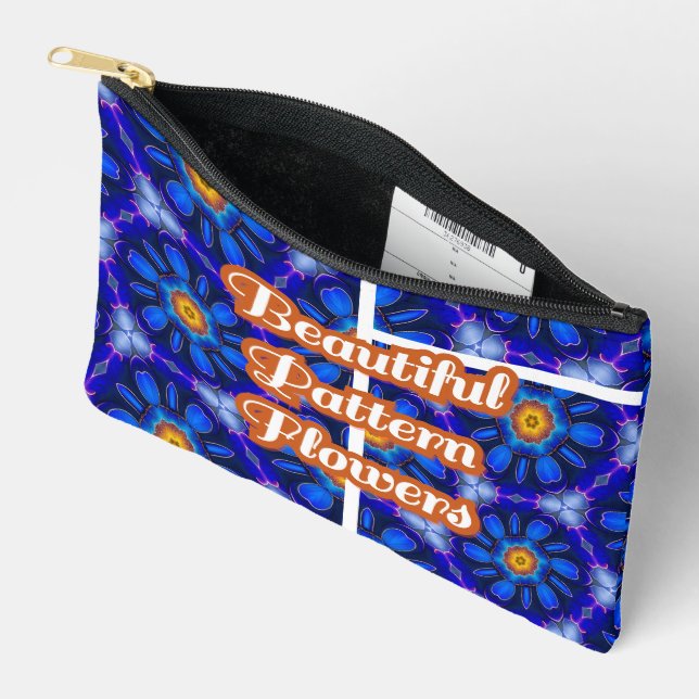 Abstract Blue Flowers Pattern Accessory Pouch (Open)