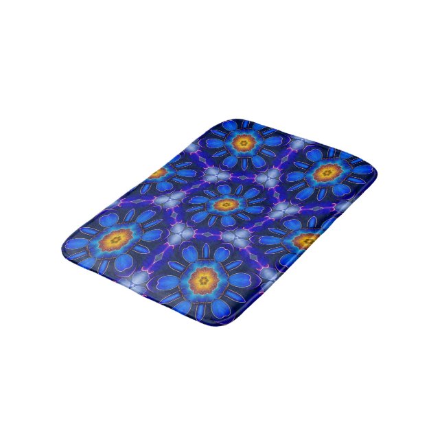 Abstract Blue Flowers Pattern Bath Mat (Angled)