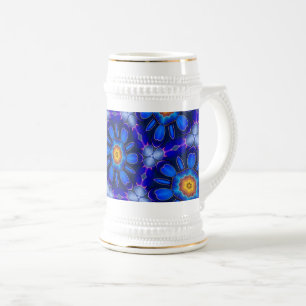 Abstract Blue Flowers Pattern Beer Stein