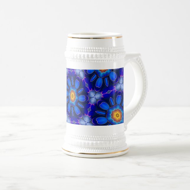Abstract Blue Flowers Pattern Beer Stein (Front Right)