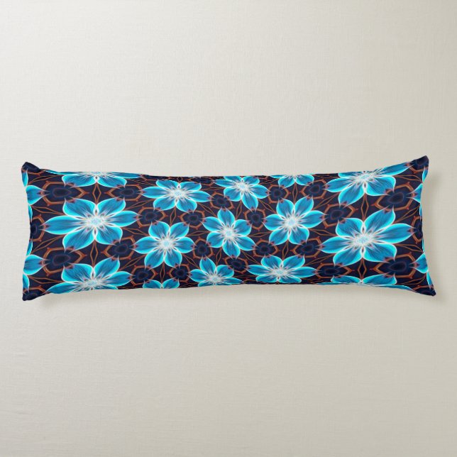 Abstract Blue Flowers Pattern Body Pillow (Back)