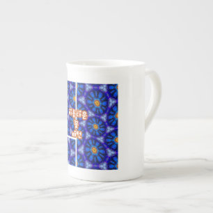Abstract Blue Flowers Pattern Bone China Mug