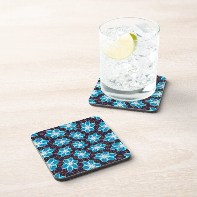 Abstract Blue Flowers Pattern Coaster (Right Side)