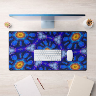 Abstract Blue Flowers Pattern Desk Mat