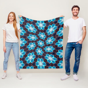 Abstract Blue Flowers Pattern Fleece Blanket