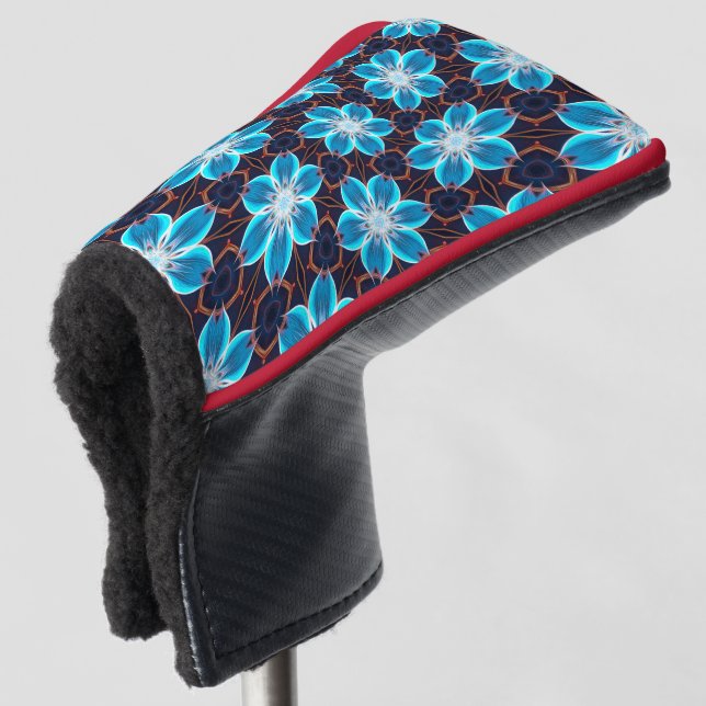 Abstract Blue Flowers Pattern Golf Head Cover (3/4 Front)