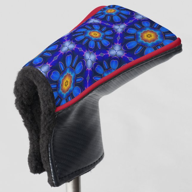 Abstract Blue Flowers Pattern Golf Head Cover (3/4 Front)
