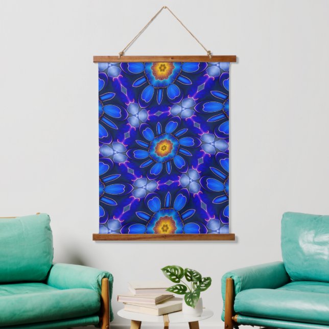 Abstract Blue Flowers Pattern Hanging Tapestry (Living Room)