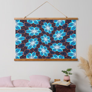 Abstract Blue Flowers Pattern Hanging Tapestry