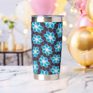 Abstract Blue Flowers Pattern Insulated Tumbler