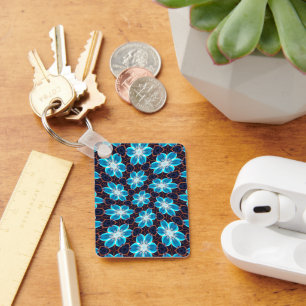 Abstract Blue Flowers Pattern Keychain