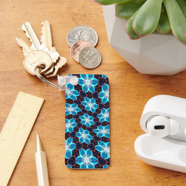 Abstract Blue Flowers Pattern Keychain (Desk)