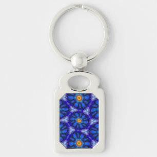 Abstract Blue Flowers Pattern Keychain