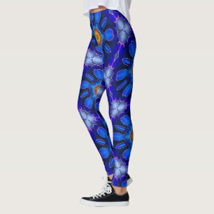 Abstract Blue Flowers Pattern Leggings