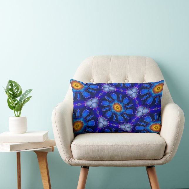 Abstract Blue Flowers Pattern Lumbar Pillow (Chair)