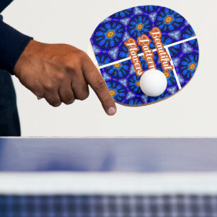 Abstract Blue Flowers Pattern Ping Pong Paddle