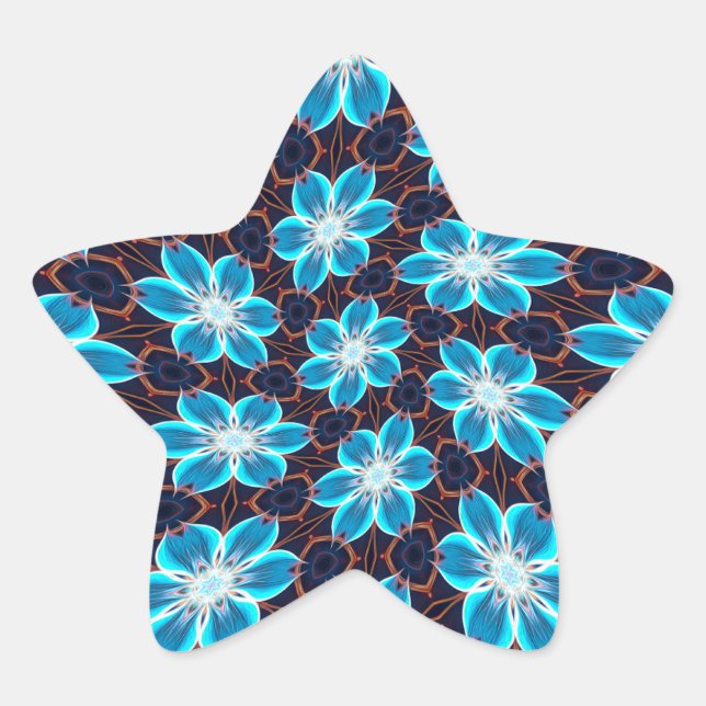 Abstract Blue Flowers Pattern Star Sticker (Front)