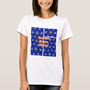 Abstract Blue Flowers Pattern T-Shirt