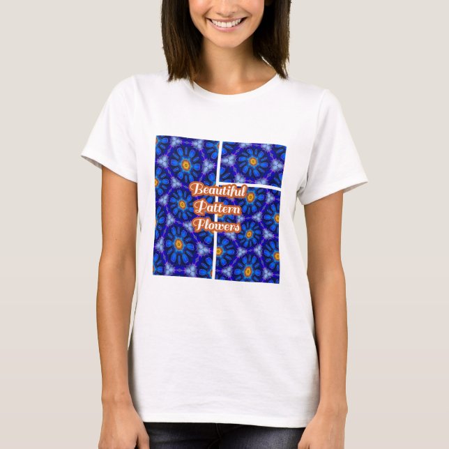 Abstract Blue Flowers Pattern T-Shirt (Front)