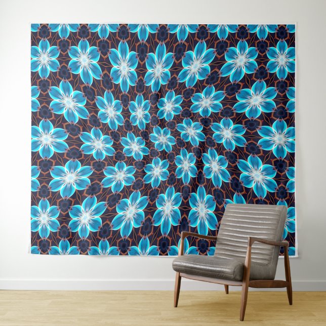 Abstract Blue Flowers Pattern Tapestry (In Situ (Horizontal))